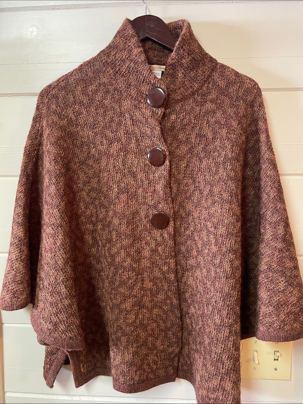 Origin Alpaca Sweater Women’s Brown Button-Front 100% Alpaca Cape Size M.